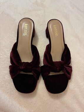 kensie Burgundy Velvet Knot Slide Mules